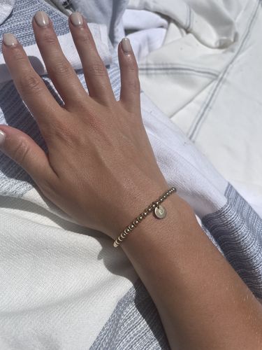 Customer photo review of old english initial juno bracelet (4mm)