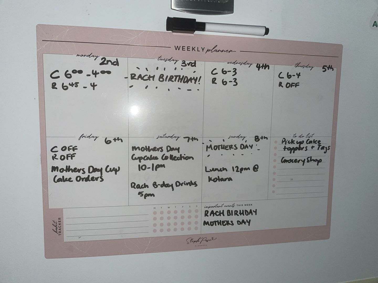 Customer photo review of NEW Blush Weekly Planner Magnet