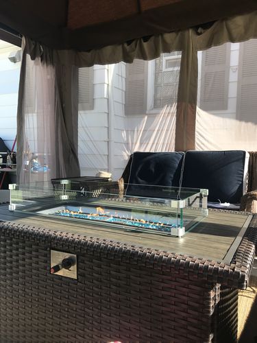 Customer photo review of 50" Propane Gas Fire Pit Table 50000 BTU Auto-Ignition with Windguard, Glass Stone, Brown