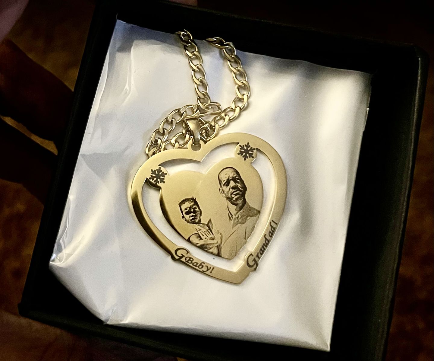 Customer photo review of Photo Engraved Heart Necklace