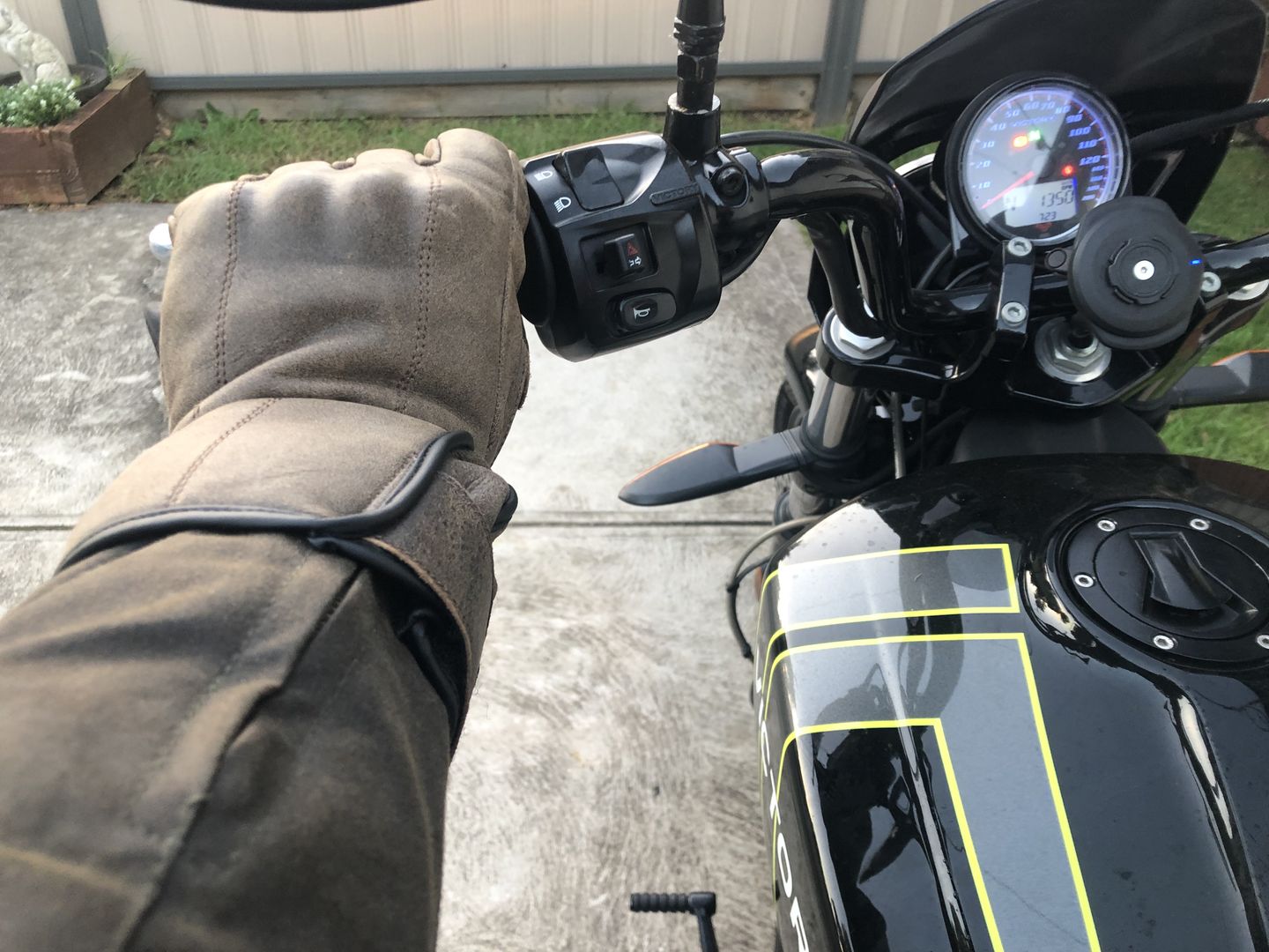 Customer photo review of 'The Original' Double Length Gauntlet | Extra Long Retro Motorbike Gloves | Brown Distressed Leather