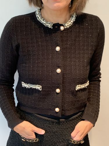 Customer photo review of Faux Pearl Decor Tweed Knitted Cardigan