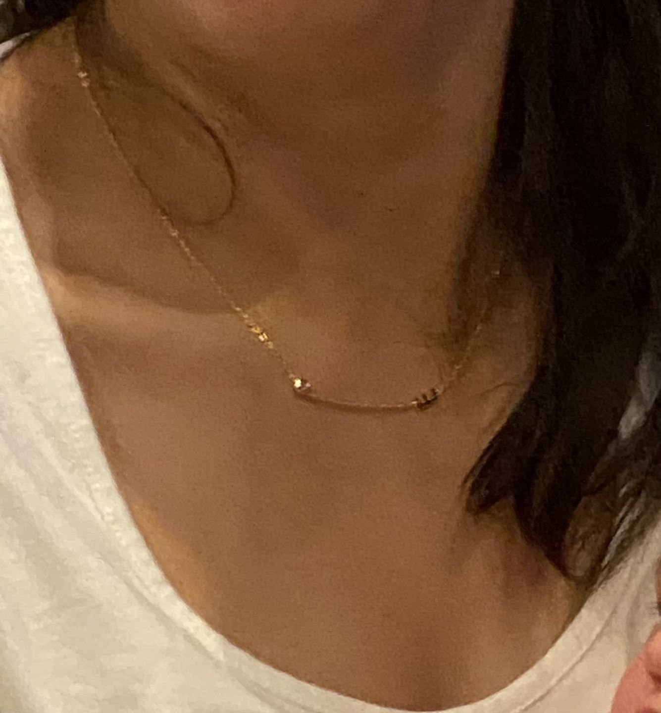 Customer photo review of Sideways Pave Letter Necklace