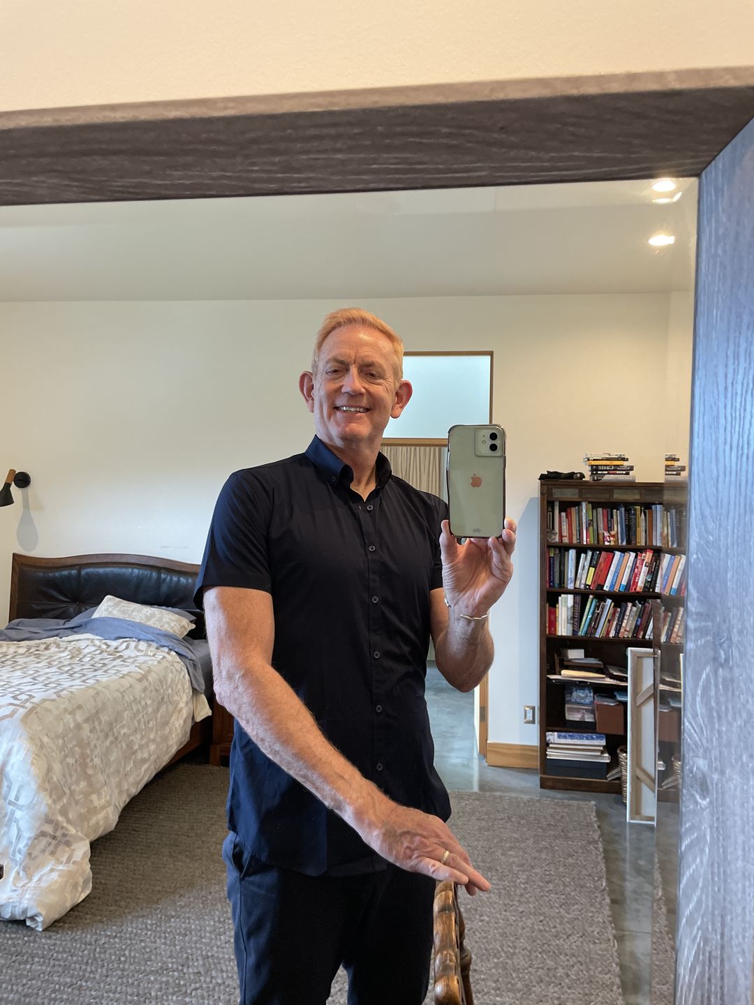 Customer photo review of Bamboo Satin Stretch Short Sleeve Shirt - Cobalt Blue