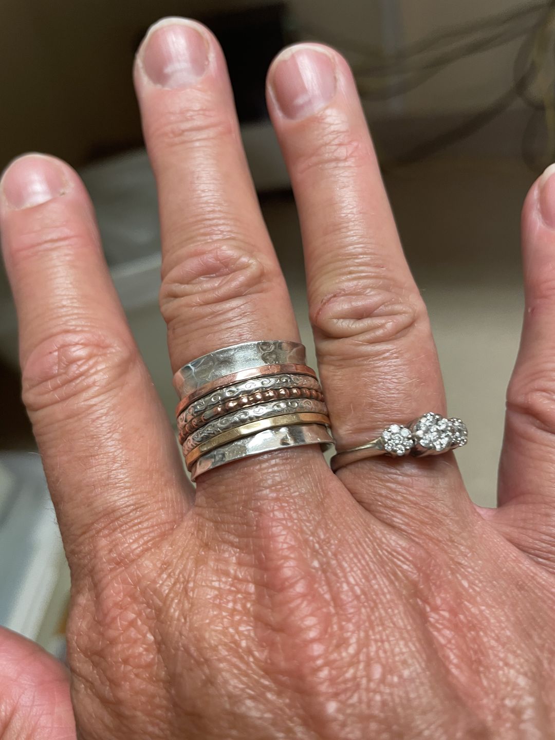 Customer photo review of Two Tone Wide Band Spinner Ring Hammered Sterling Silver