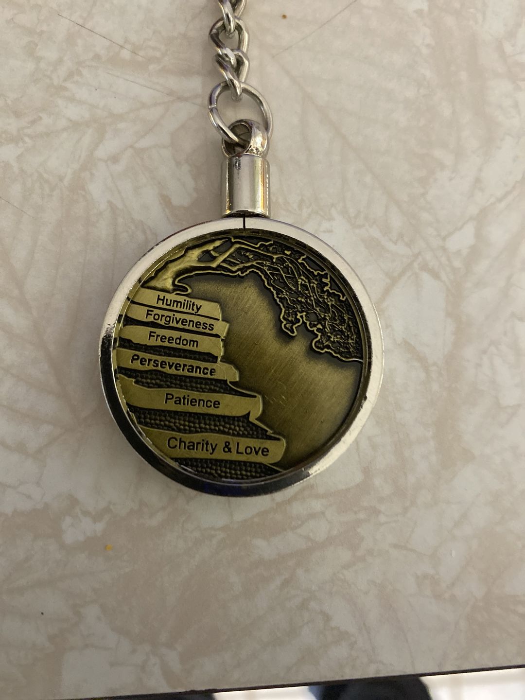 Customer photo review of Wisdom Tree 12 Steps/Principles AA Bronze Recovery Medallion