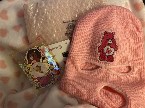 Customer photo review of Vintage Rainbow Bears Cute Knitted Ski Mask