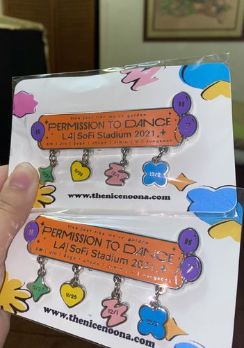 Customer photo review of BTS Permission To Dance LA Concert Enamel Pins