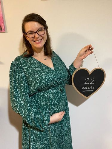 Customer photo review of Willow Nursing and Maternity Wrap Dress