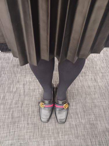 Customer photo review of Square Toe Pearl Chunky Block Mid Heel Loafers