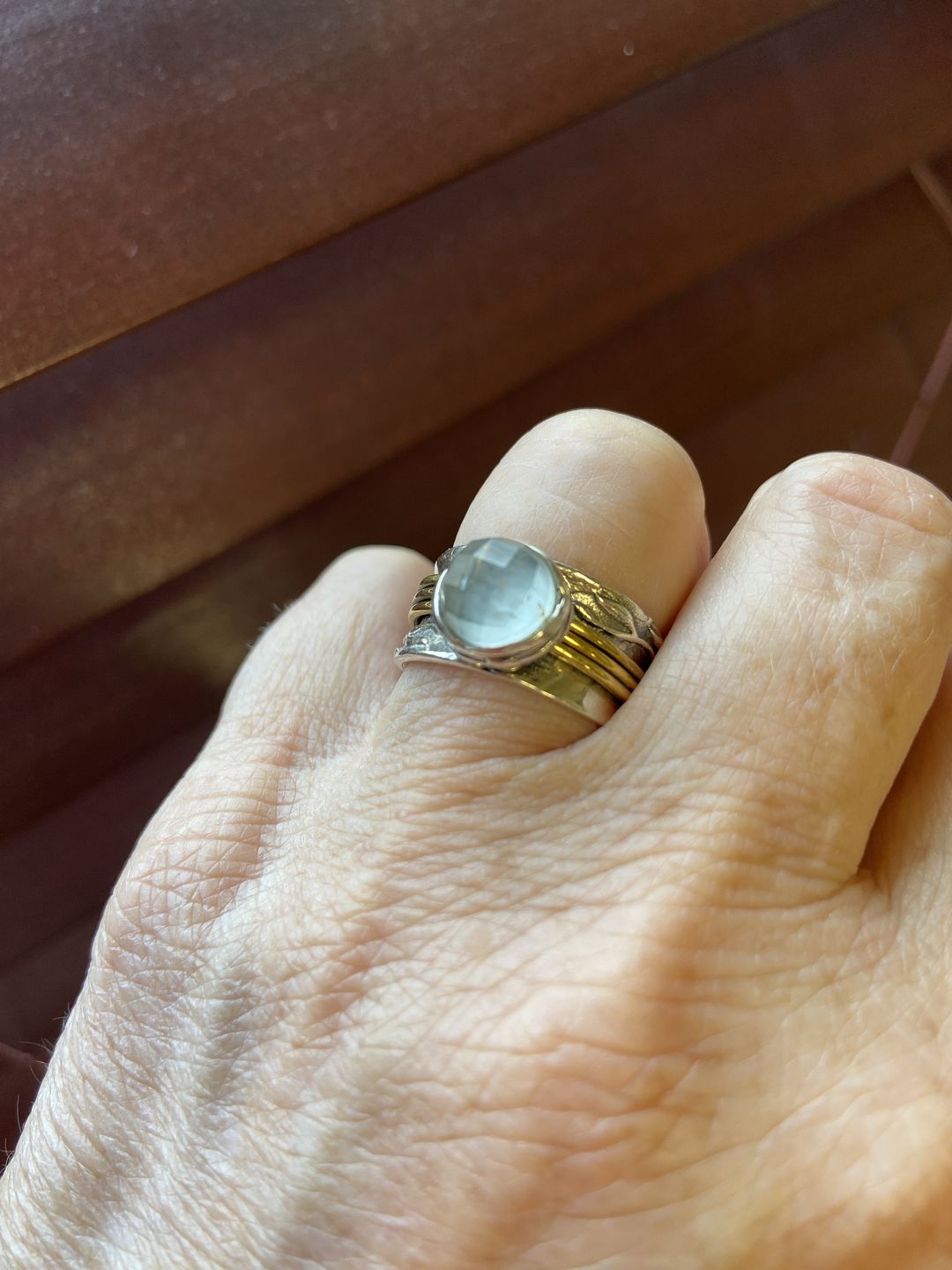 Customer photo review of Aquamarine Spinner Ring Inspired by Nature Sterling Silver