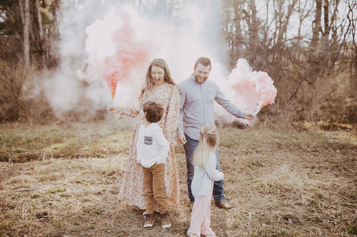 Customer photo review of Gender Reveal Smoke Bomb 5 Pack - Discreet Label (2 Pink 2 Blue 1 White)