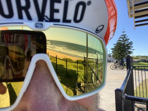 Customer photo review of Spinshield White Fade with Green & Red Arms Multi Laser Gold Lens
