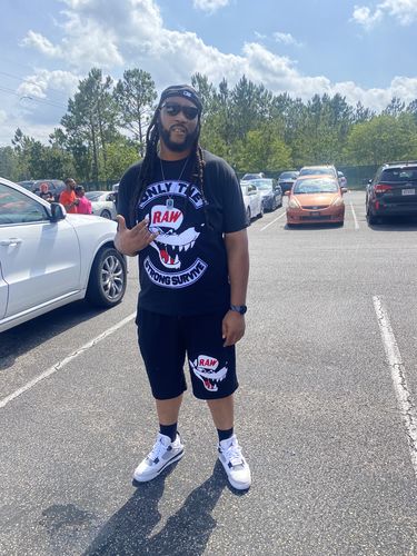 Customer photo review of Men Survive Chenille Crew Neck and Cotton Shorts Set - White Tees / Black Shorts