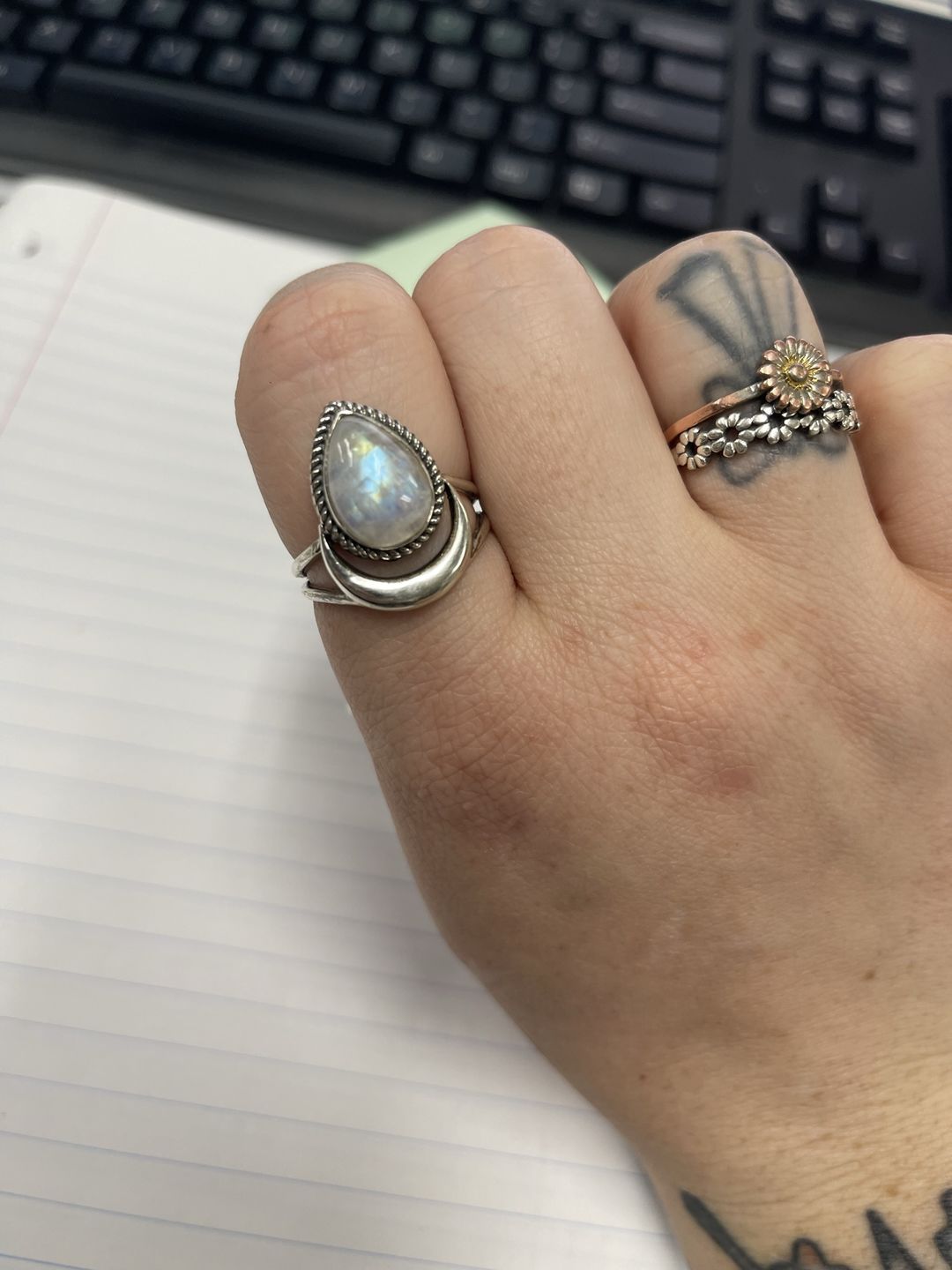 Customer photo review of Sterling Silver Crescent Moon Moonstone Ring