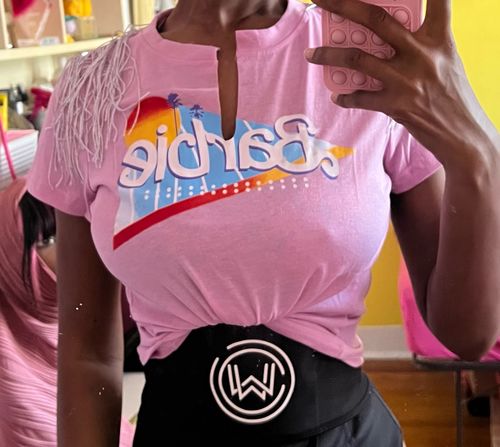 Customer photo review of Letter Print Tassel Urban Knotted T-Shirt