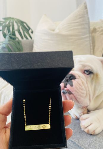Customer photo review of Custom Paw Bar Necklace