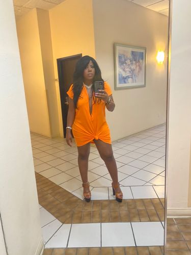 Customer photo review of Solid Color Simple Deep V Neck Mini Dress