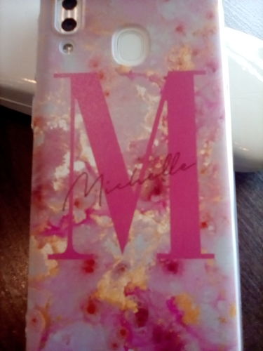 Customer photo review of Monogrammed Pink & Gold Marble Samsung Galaxy Case