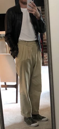 Customer photo review of 1930s IVY Style Double Pleated Chino Trousers - Khaki