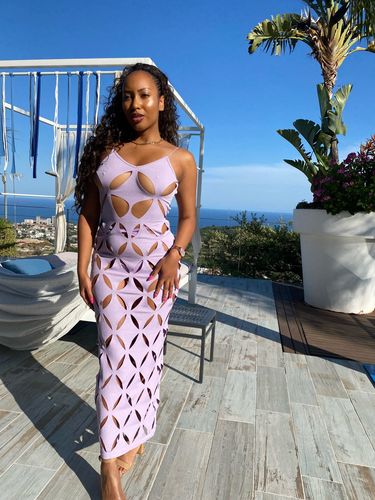 Customer photo review of Solid Color Kitsch Cutout See-through Maxi Dress