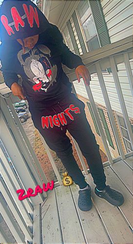 Customer photo review of Men RAW Nights Tangerine Chenille Hoodie and Joggers Set - Black Hoodie / Black Jogger