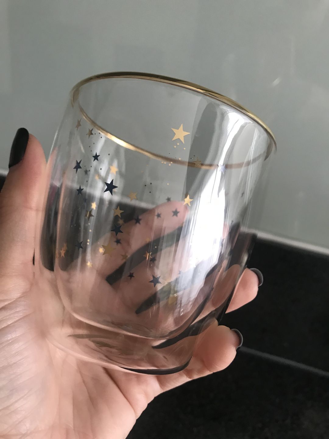 Customer photo review of Set Vaso Doble Vidrio Estrellas Azules