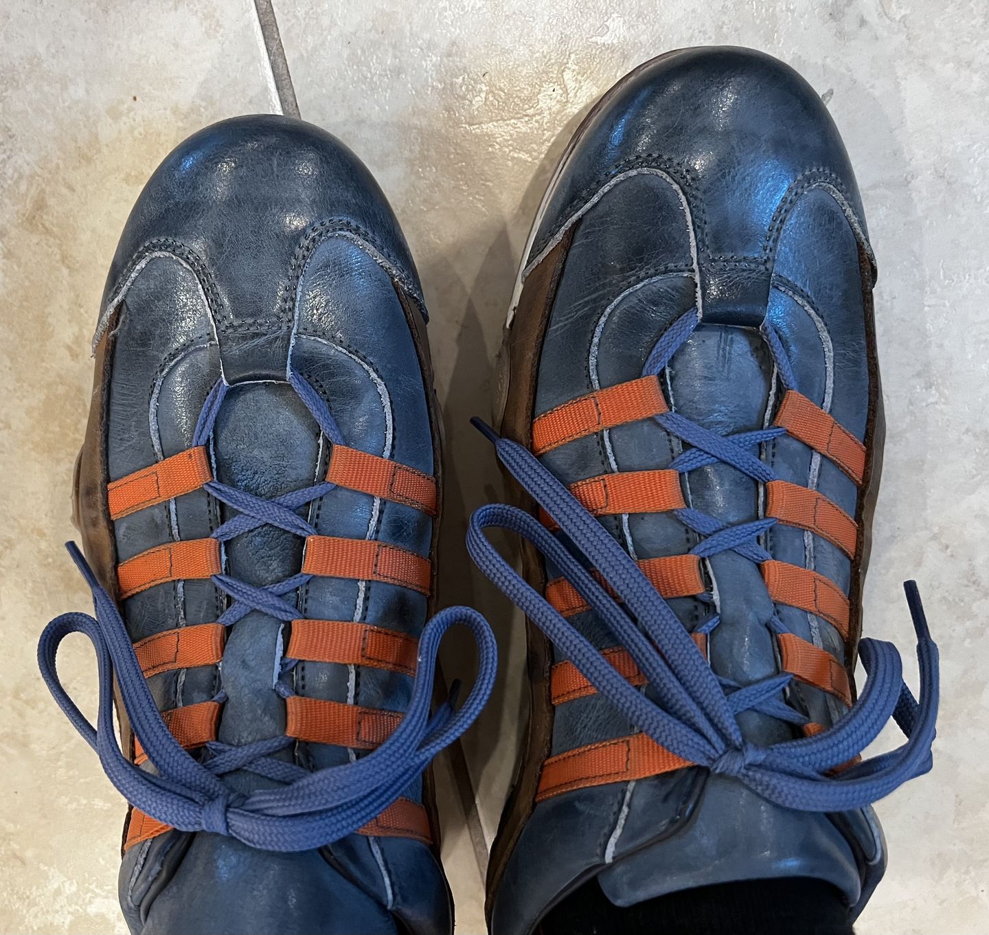 Customer photo review of Men's GrandPrix Sneaker in Monza Indigo (Navy and Orange)
