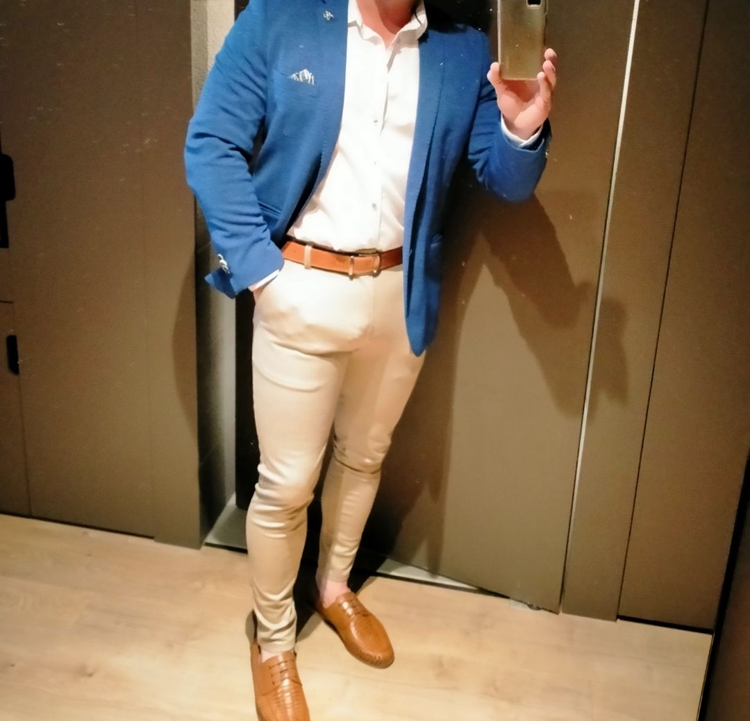 Customer photo review of Ultra Stretch Chino Pants - Skinny Fit -  Brown Herringbone
