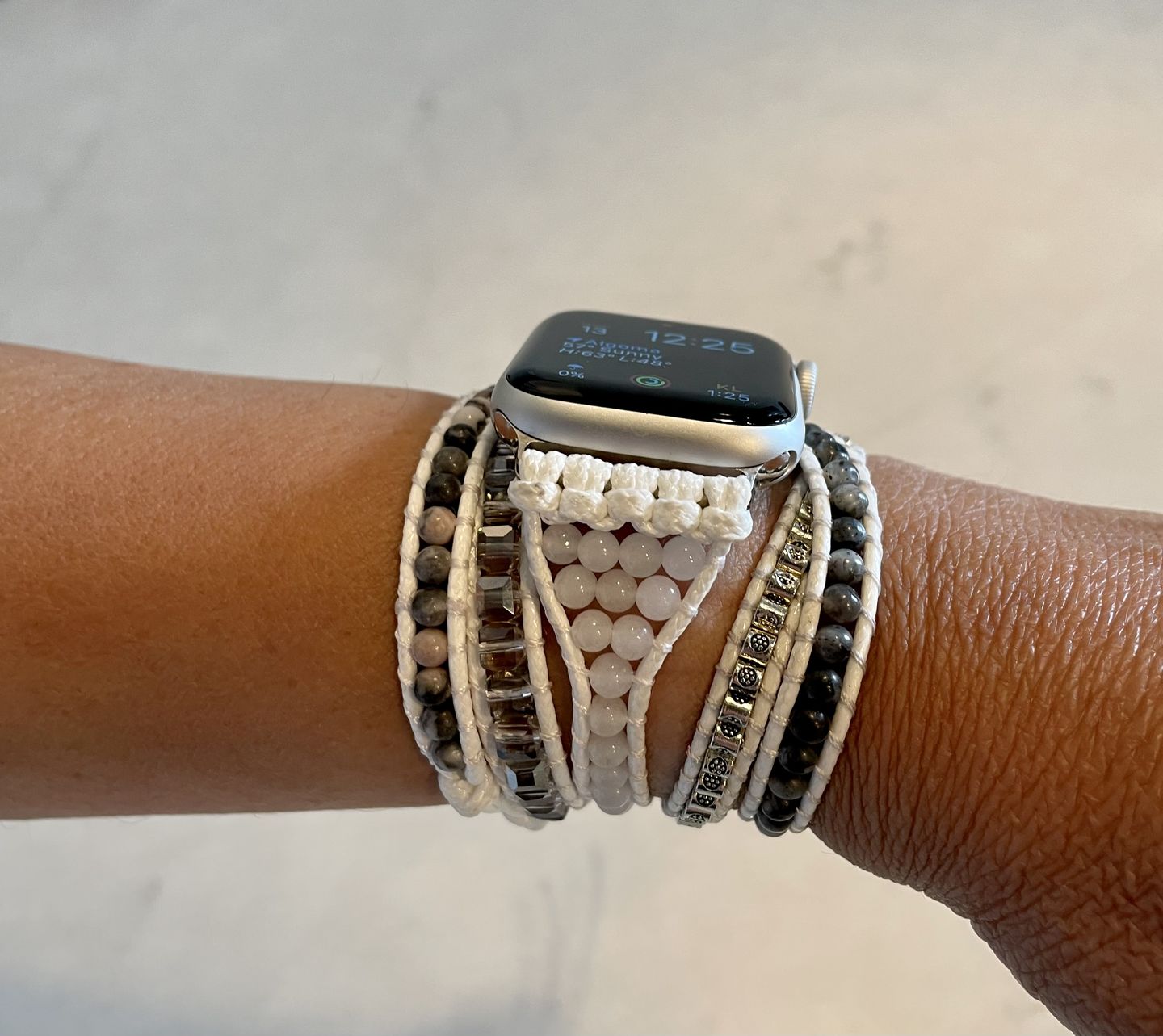 Customer photo review of White Labradorite Apple Watch Strap