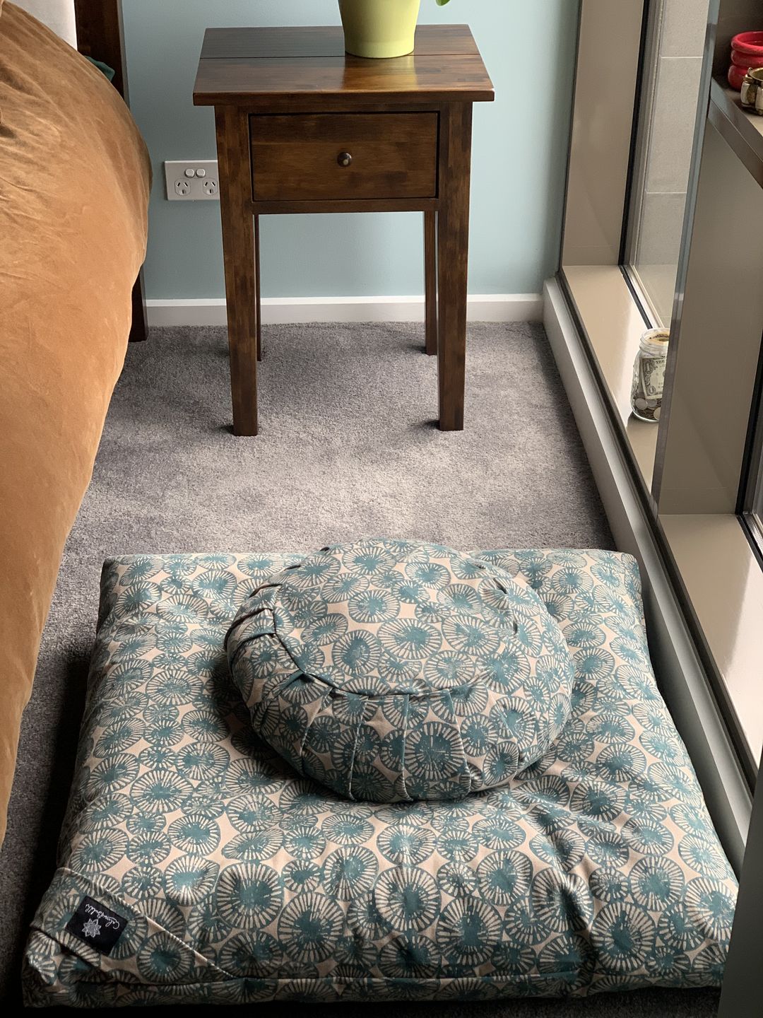 Customer photo review of Round Meditation Cushion ~Teal Chakra Zafu