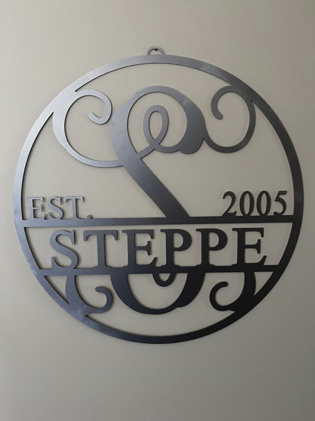 Customer photo review of 15" Established Circle Name and Date Monogram - Custom Wreath Hanger Wall Decor