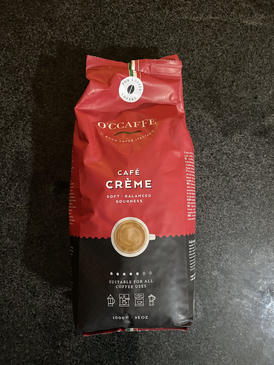 Customer photo review of Occaffe Grano Espresso Creme Rojo 1kg