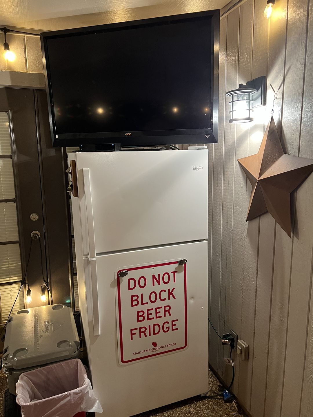 Customer photo review of "Do Not Block Beer Fridge" Street Sign