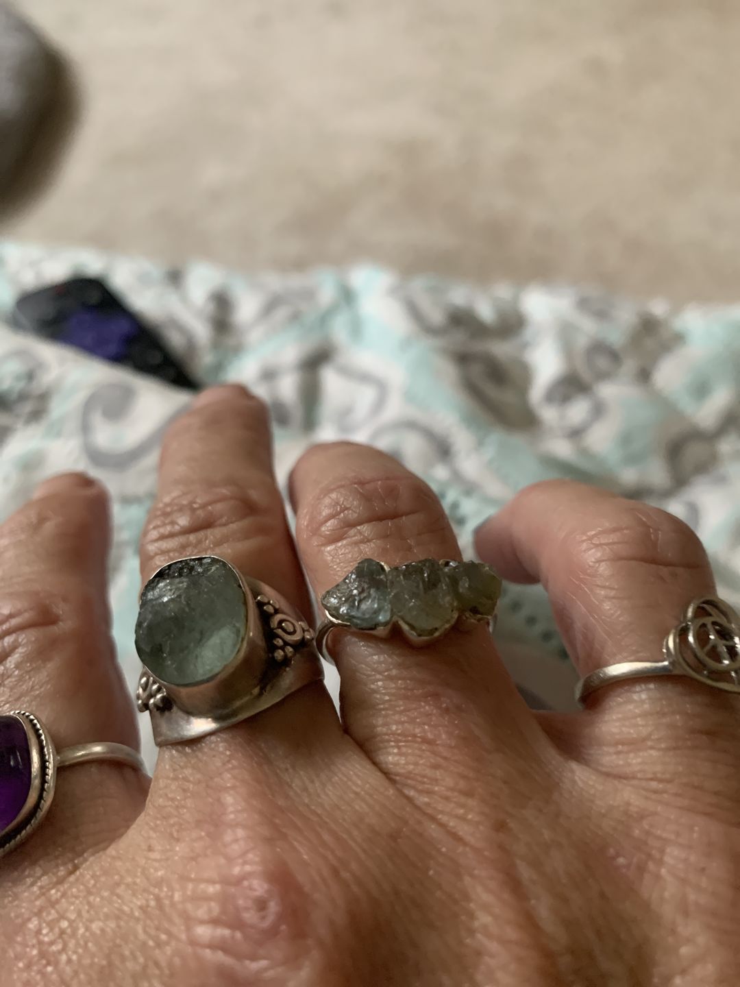 Customer photo review of Three Stone Raw Aquamarine Ring Sterling Silver