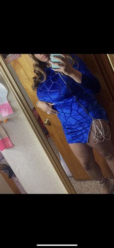 Customer photo review of Solid Color Party Zipped Design Split Mini Dress