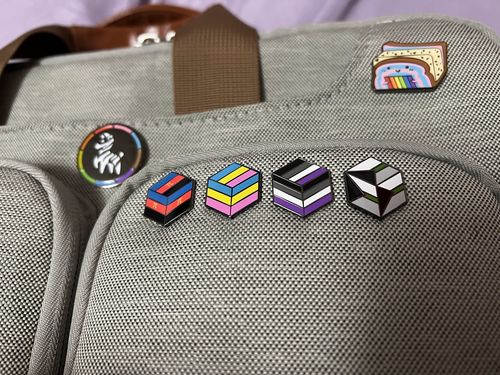 Customer photo review of Polyamory Flag - Flag Cube Pin
