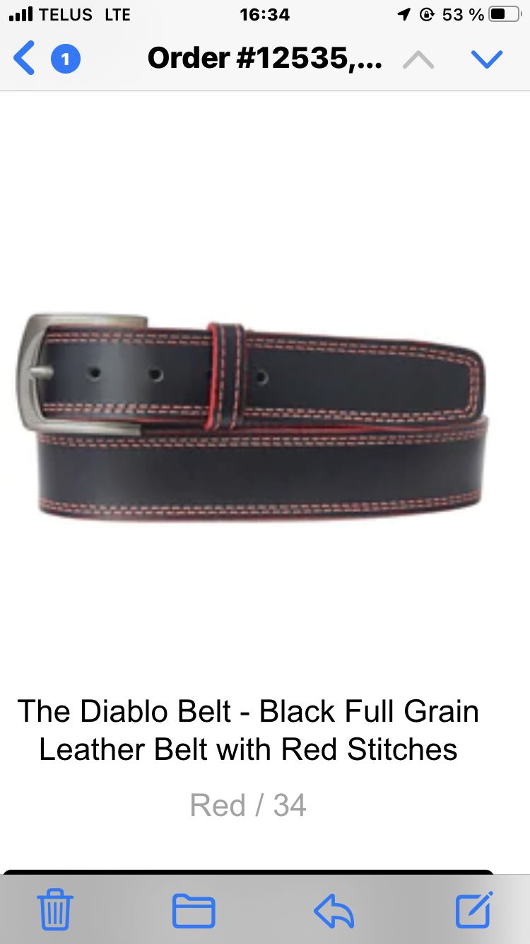 Customer photo review of The Diablo Belt - Black Full Grain Leather Belt with Red Stitches