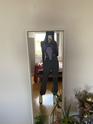 Customer photo review of Hollow out patchwork mesh see through bodysuit