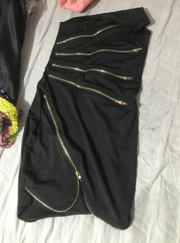 Customer photo review of Black One Shoulder Party Zipped Design Split Mini Dress