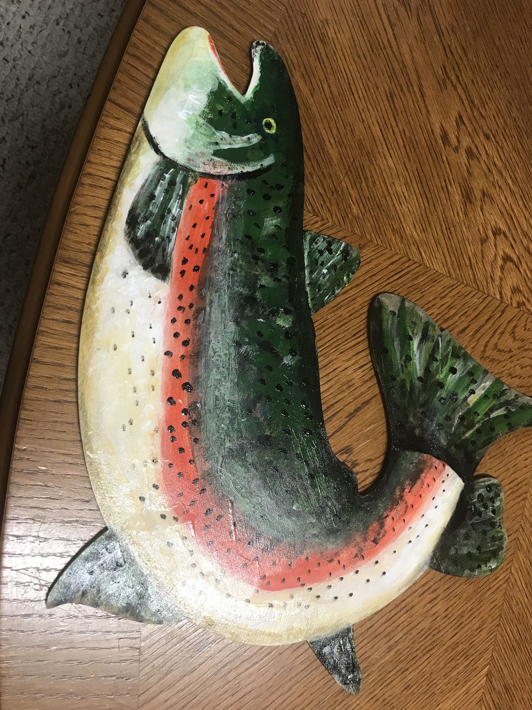 Customer photo review of Unfinished Wooden Trout Salmon Fish Silhoutte - Craft- up to 24" DIY