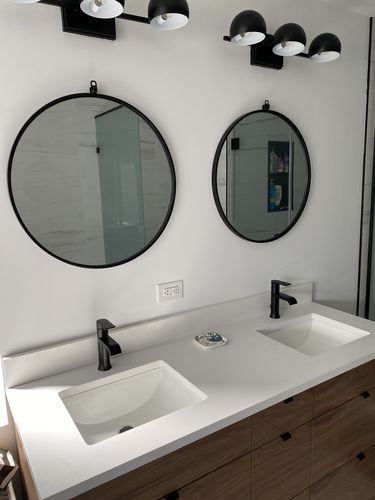 Customer photo review of Asher 60" American Black Walnut Bathroom Vanity, Double Sink