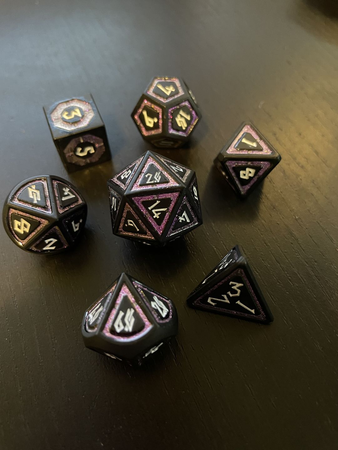 Customer photo review of CLERIC'S SHADOW DOMAIN PURPLE AND MATTE BLACK METAL DICE
