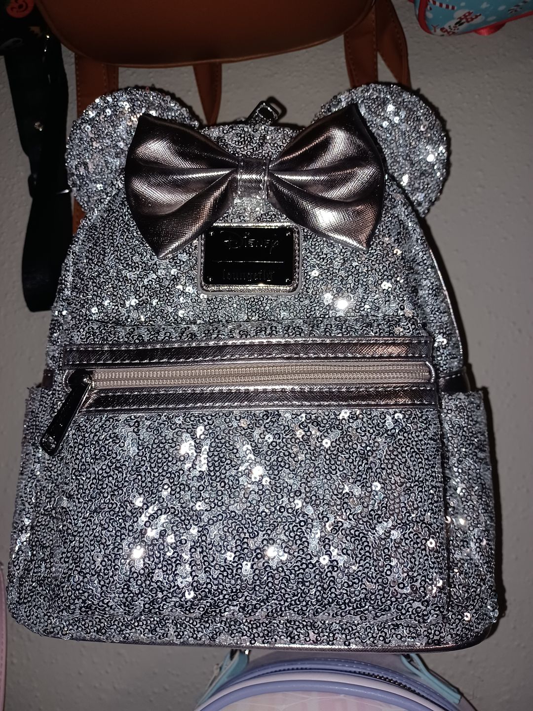 Customer photo review of 707 Street Exclusive - Disney Minnie Mouse Silver Sequin Mini Backpack - June Preorder