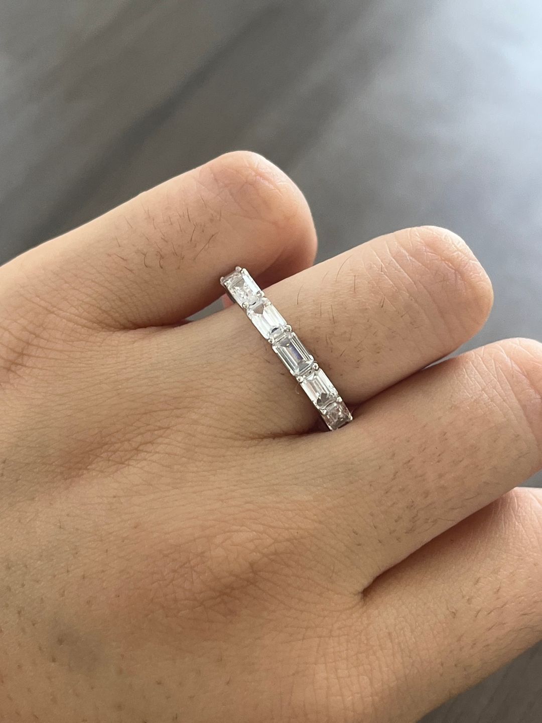 Customer photo review of Louily Exquisite Emerald Cut Women's Wedding Band In Sterling Silver