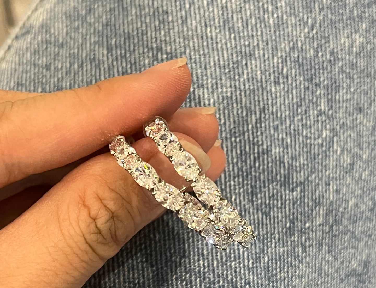 Customer photo review of Louily Sparkle Oval Cut Women's Hoop Earrings In Sterling Silver