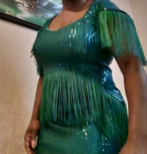 Customer photo review of Sequined Luxe Tassel Irregular Midi Dress