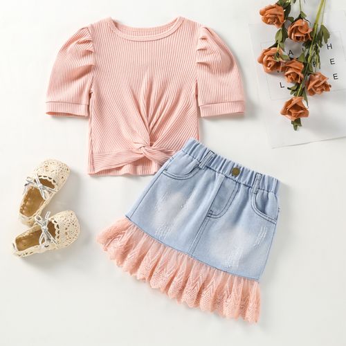 Customer photo review of Girls Summer Solid Top and Denim Skirt Set Girls Clothing Wholesale