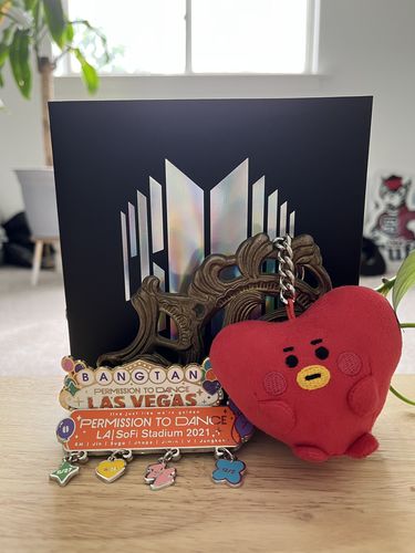 Customer photo review of BTS Permission To Dance LA Concert Enamel Pins