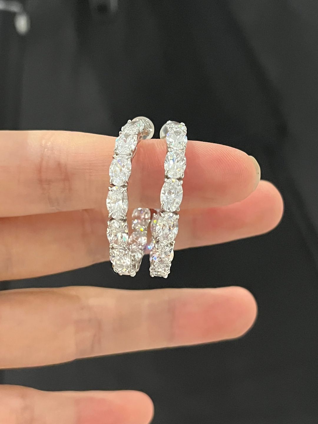 Customer photo review of Louily Sparkle Oval Cut Women's Hoop Earrings In Sterling Silver